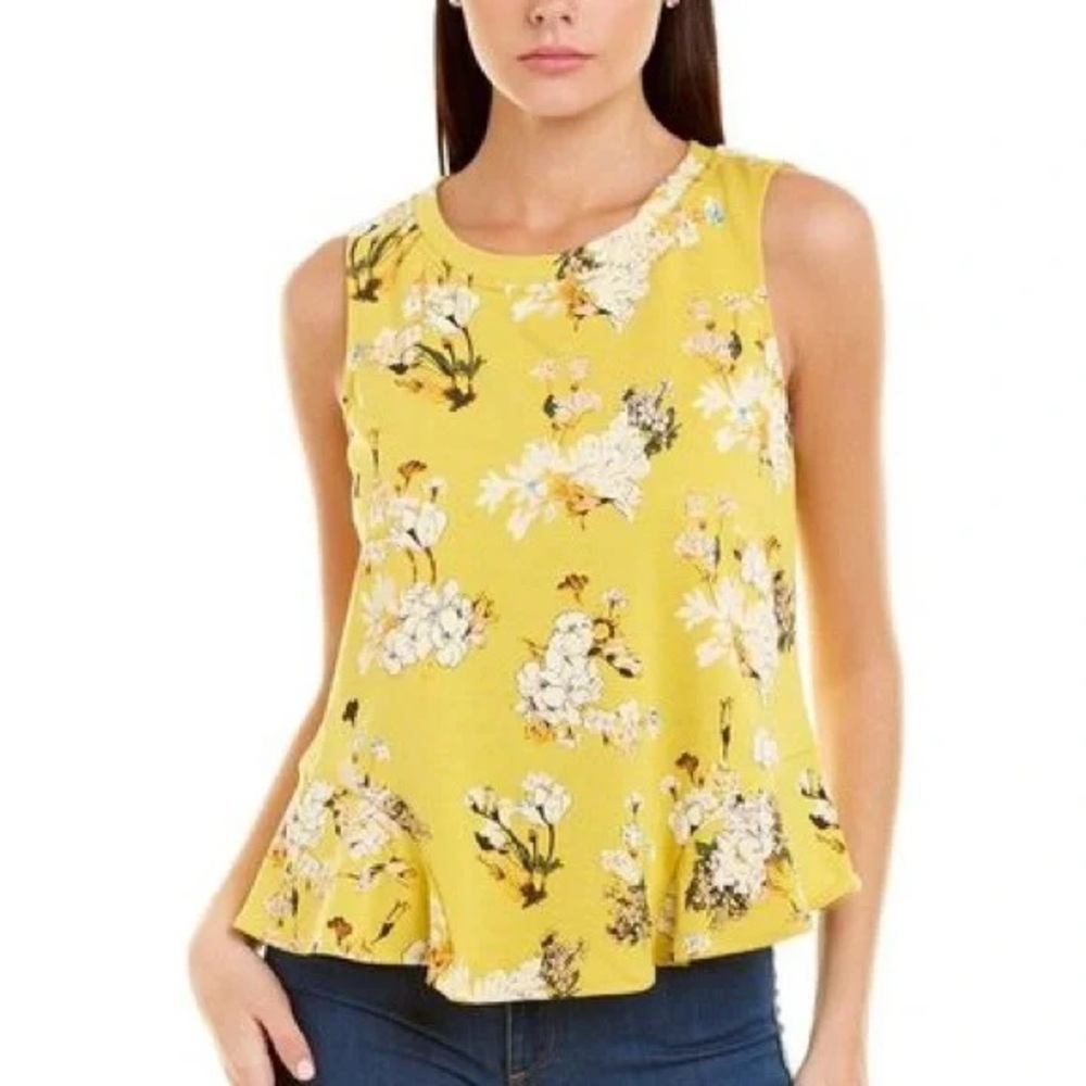 Anthropologie Eva Franco yellow floral print Top M - Picture 3 of 8